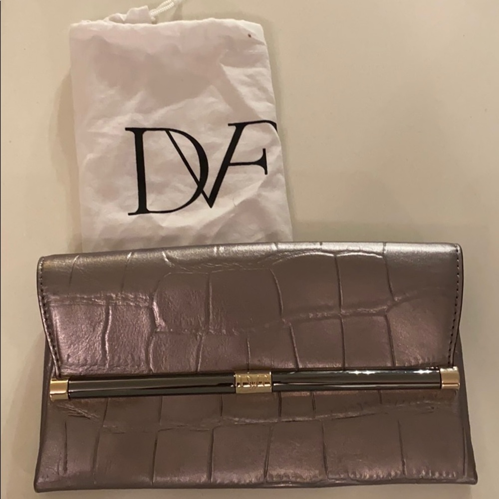 Diane Von Furstenberg Metallic Leather Clutch Bag